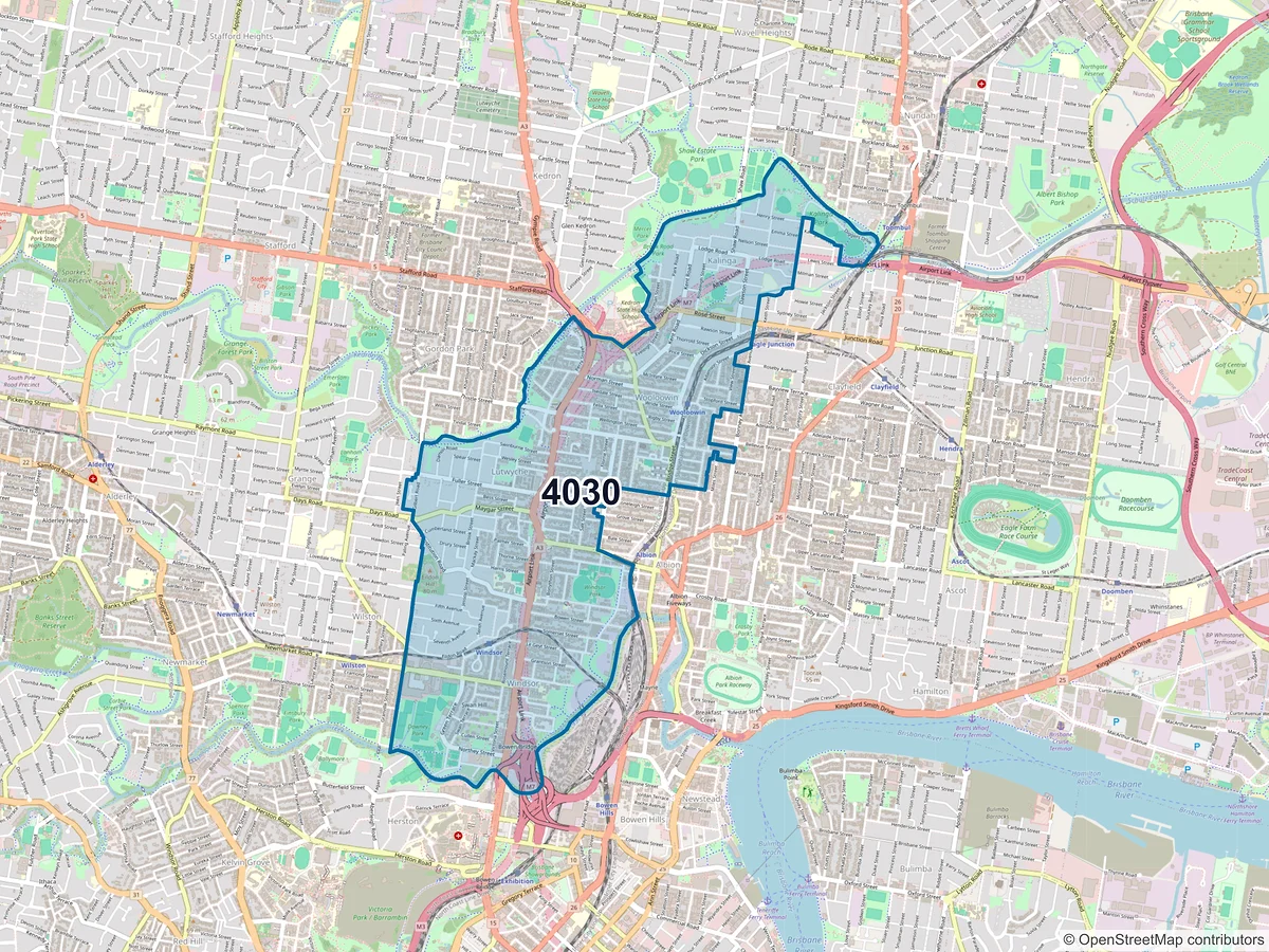 Map of postcode 4030 — Windsor, QLD, Australia