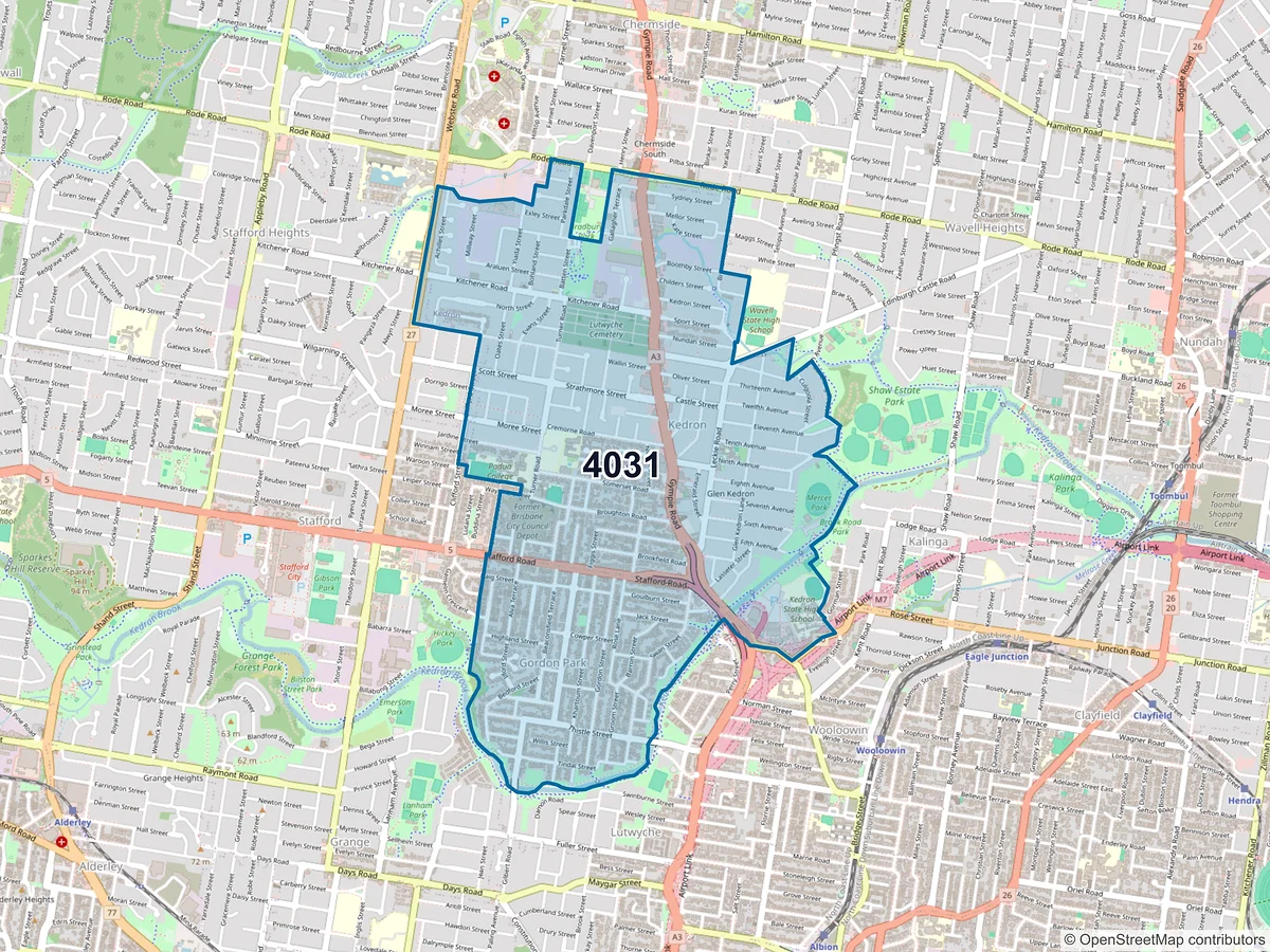 Map of postcode 4031 — Kedron, QLD, Australia