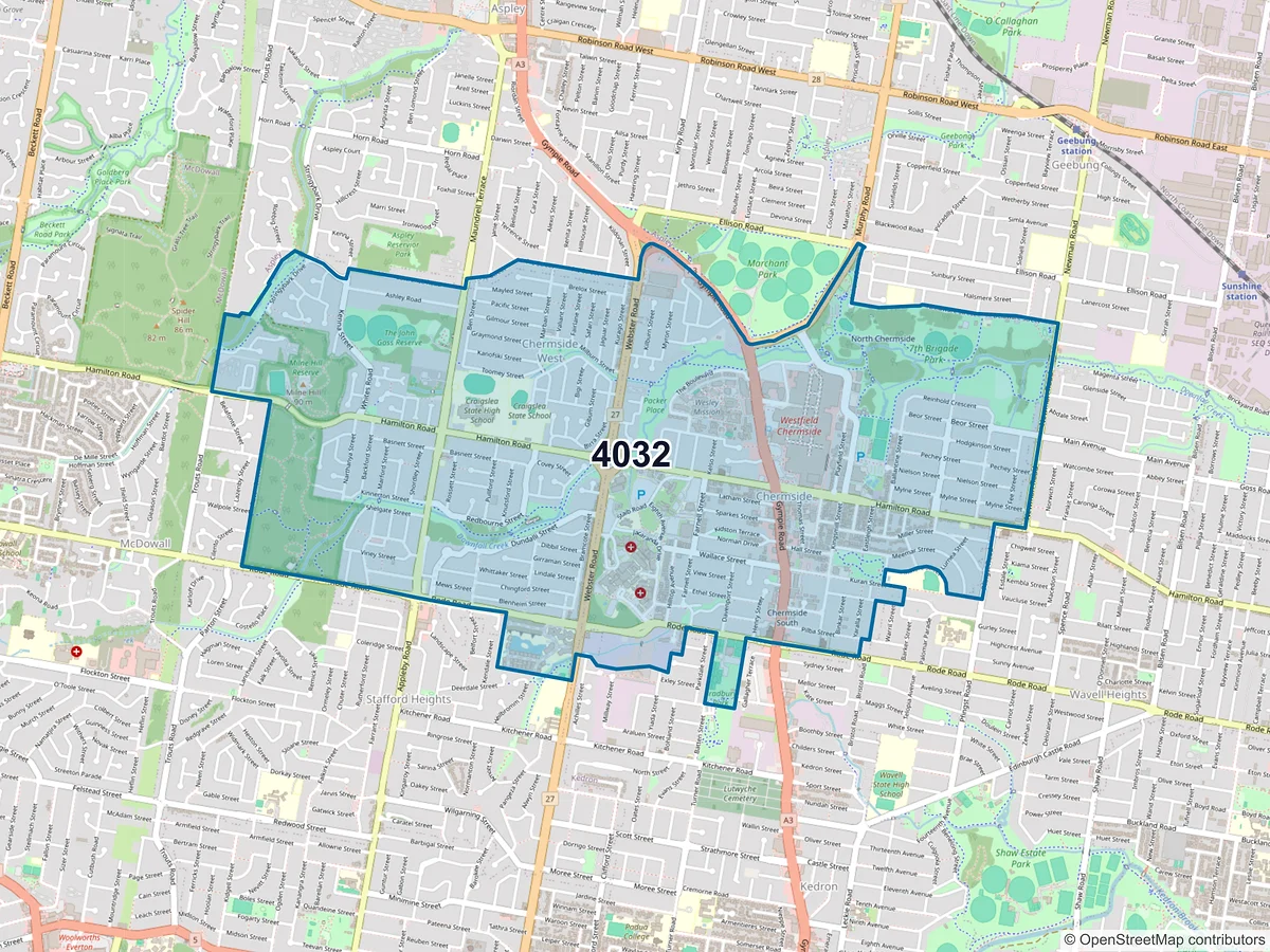 Map of postcode 4032 — Chermside, QLD, Australia