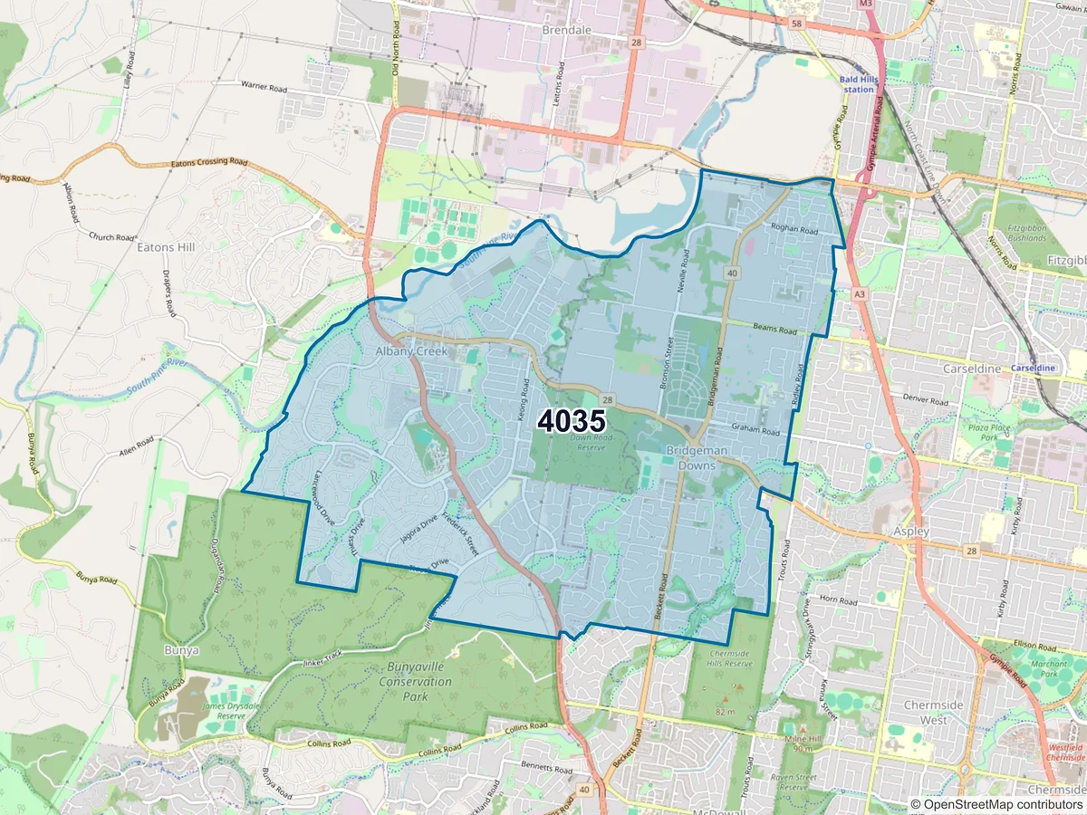Map of postcode 4035 — Albany Creek, QLD, Australia