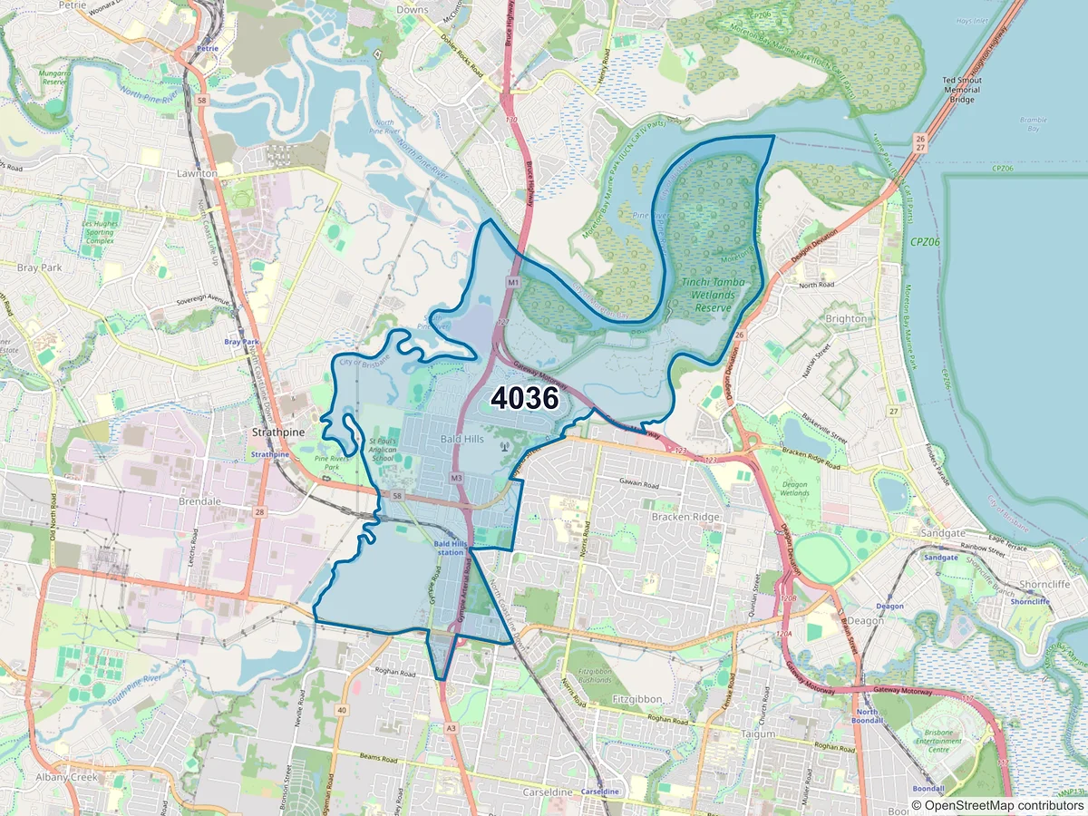 Map of postcode 4036 — Bald Hills, QLD, Australia