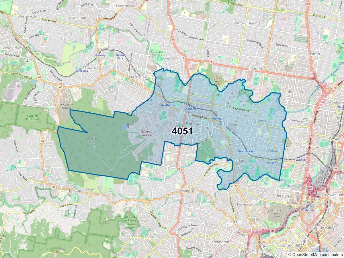 Map of postcode 4051 — Alderley, QLD, Australia