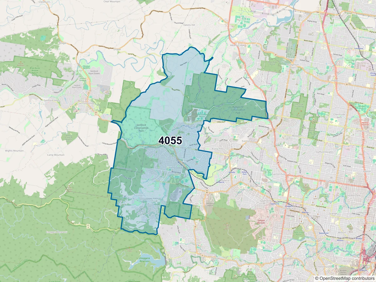 Map of postcode 4055 — Ferny Hills, QLD, Australia