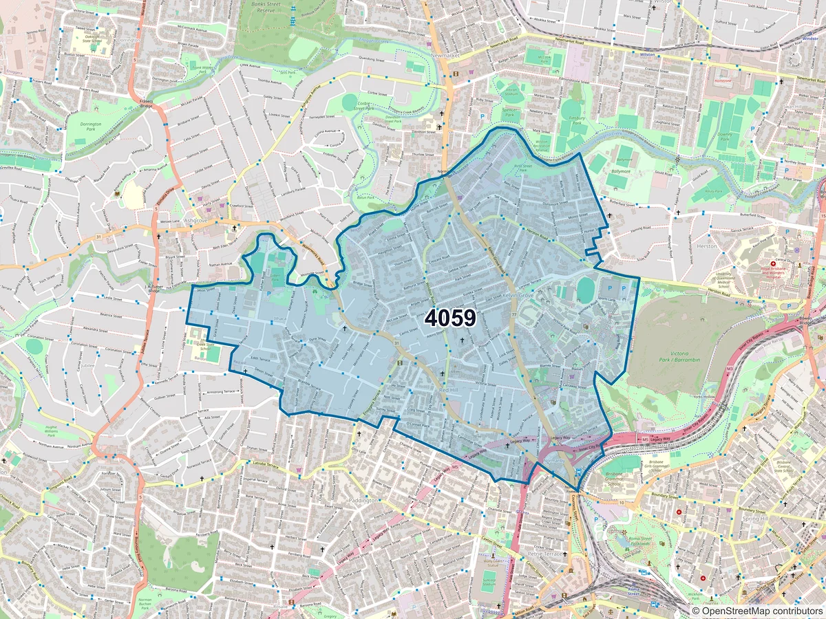 Map of postcode 4059 — Kelvin Grove, QLD, Australia