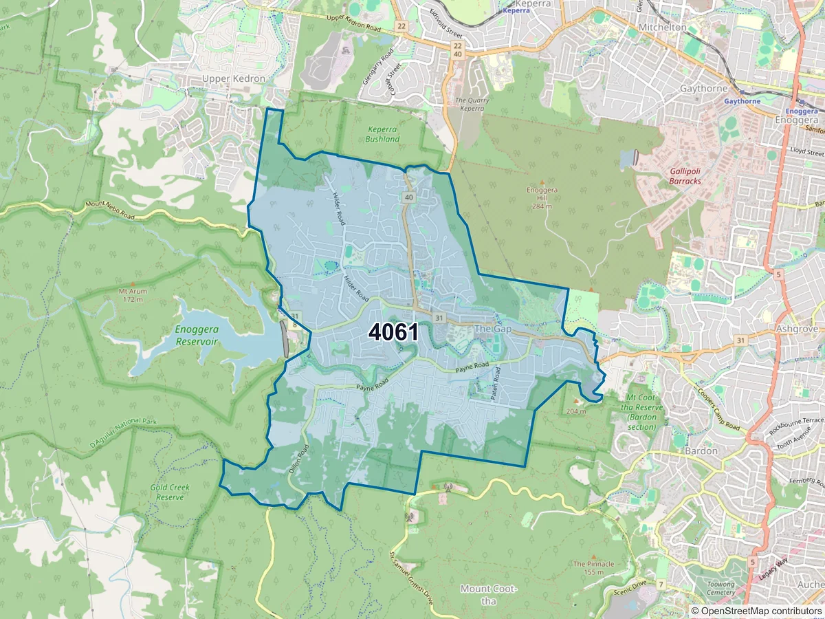 Map of postcode 4061 — The Gap, QLD, Australia