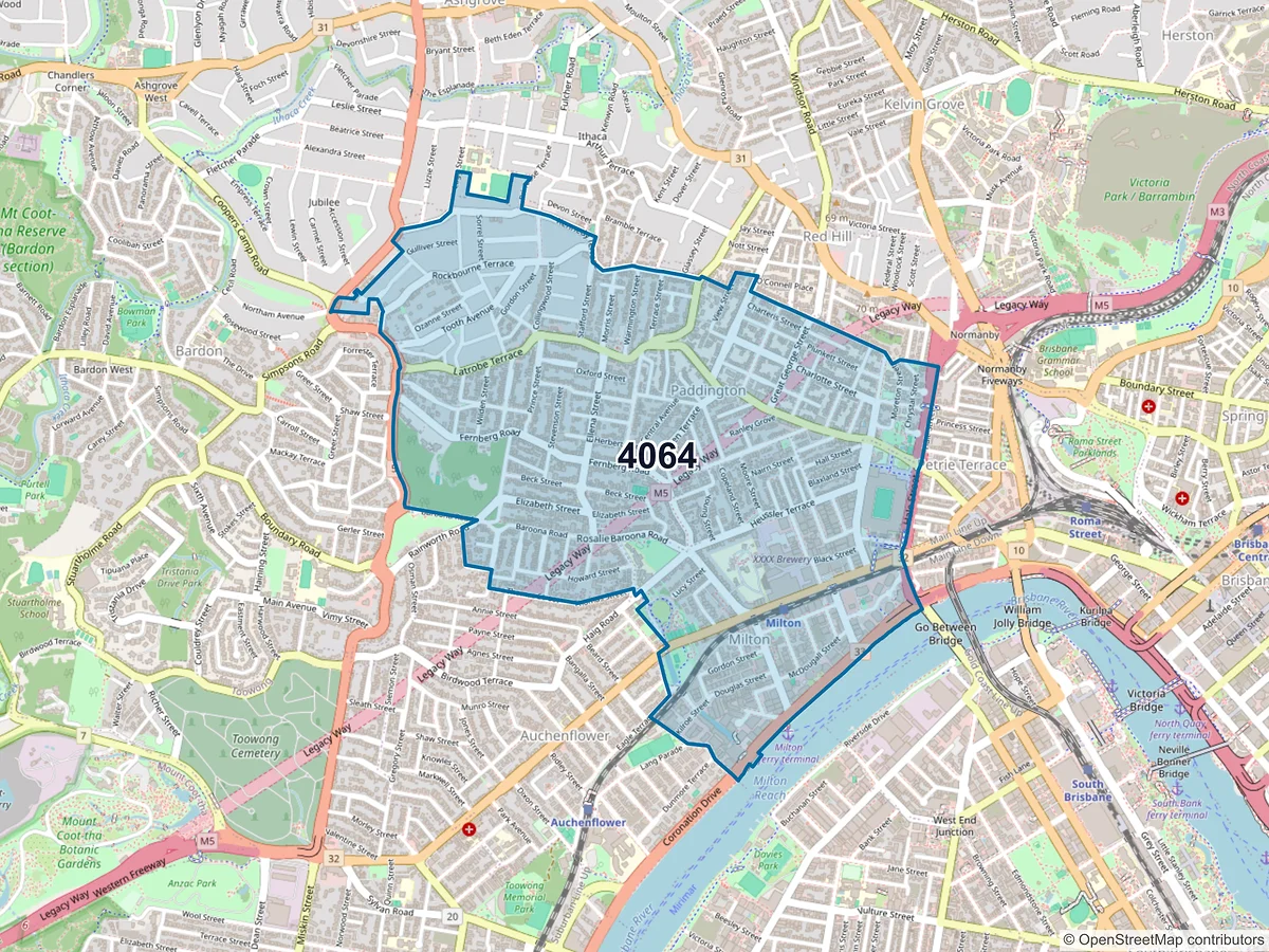 Map of postcode 4064 — Paddington, QLD, Australia