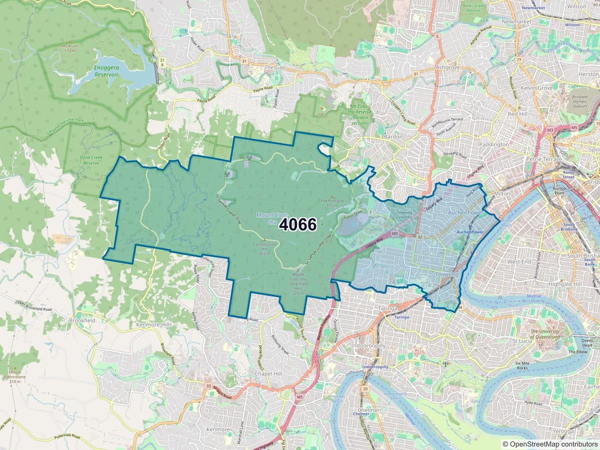 Map of postcode 4066 — Toowong, QLD, Australia