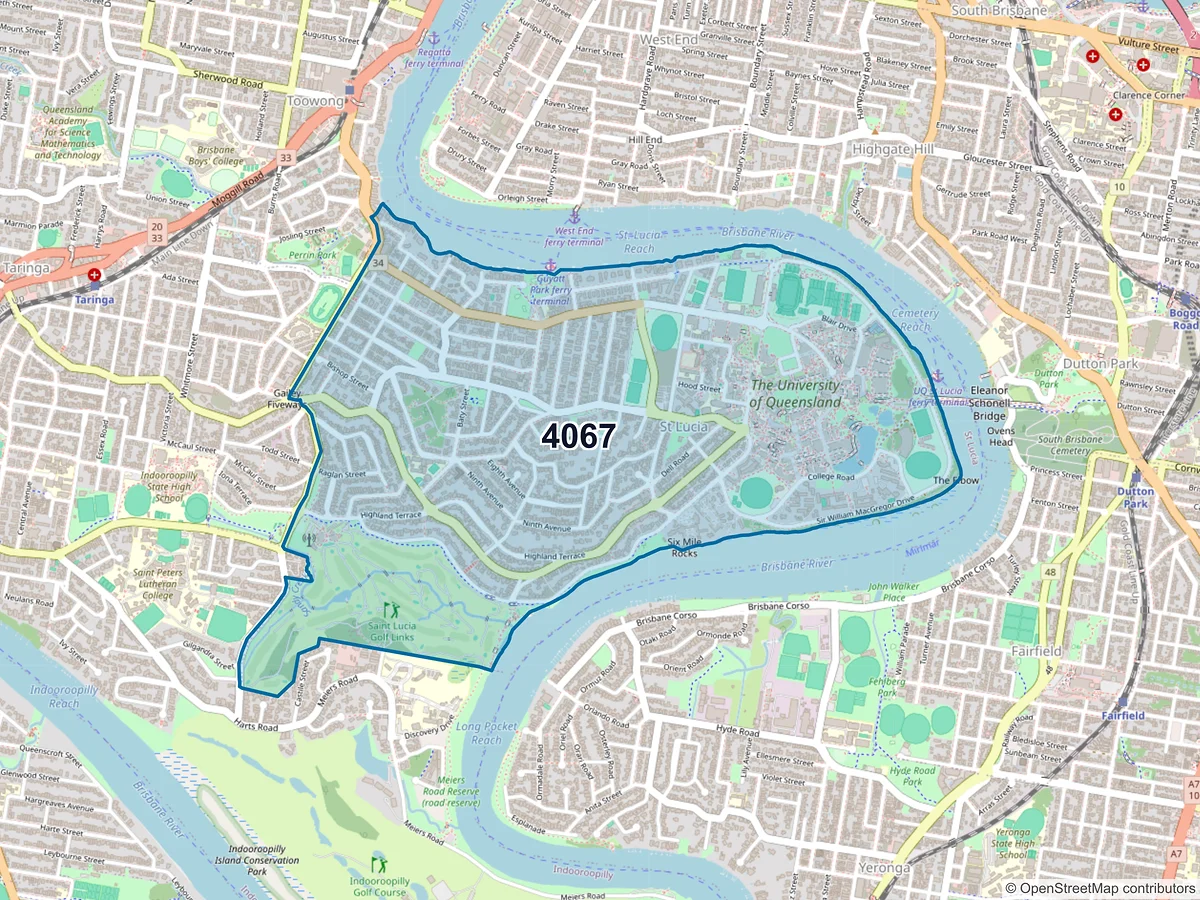 Map of postcode 4067 — St Lucia, QLD, Australia