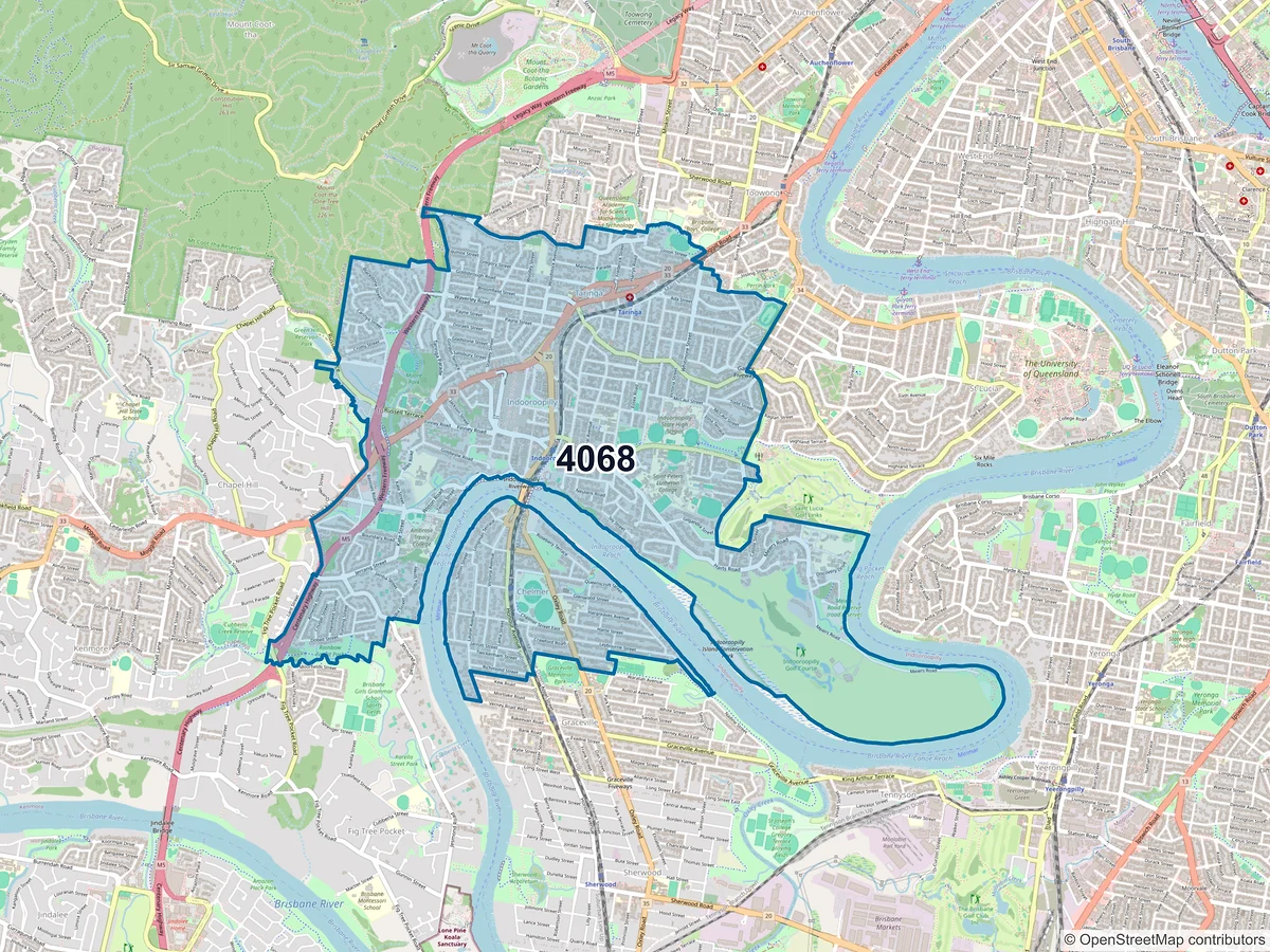 Map of postcode 4068 — Indooroopilly, QLD, Australia