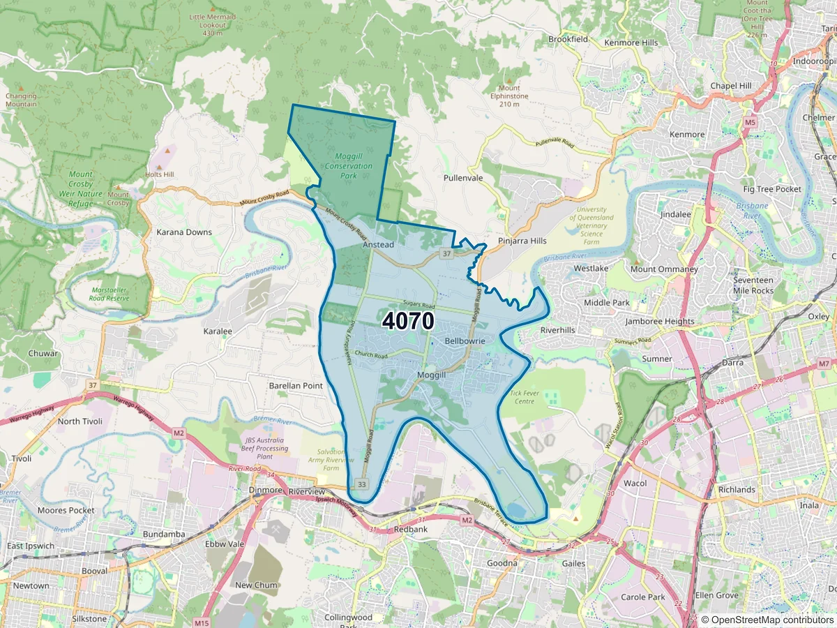 Map of postcode 4070 — Moggill, QLD, Australia