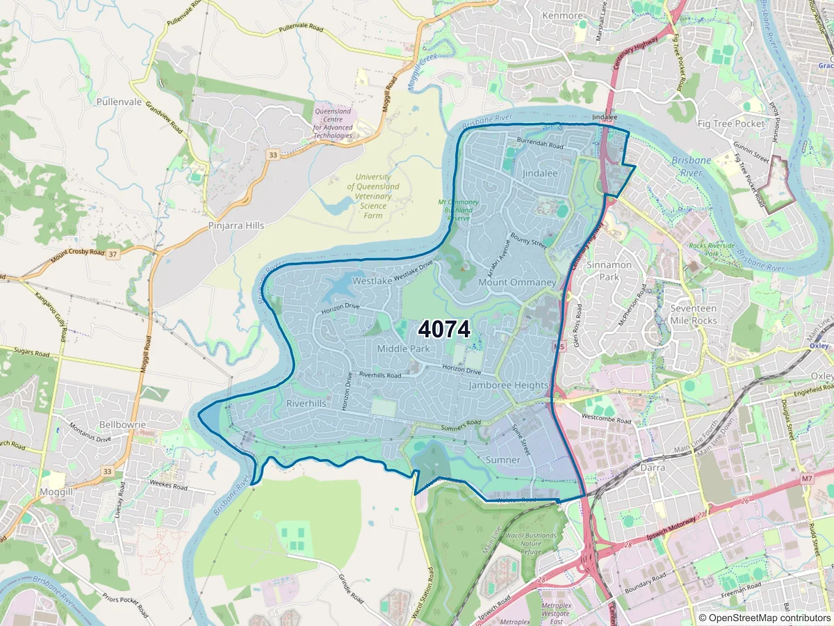 Map of postcode 4074 — Jindalee, QLD, Australia