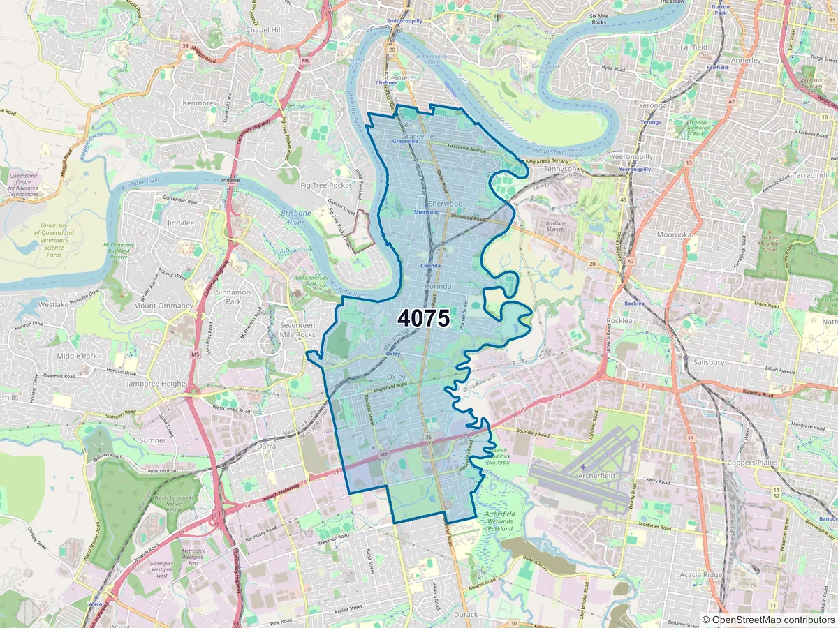 Map of postcode 4075 — Oxley, QLD, Australia