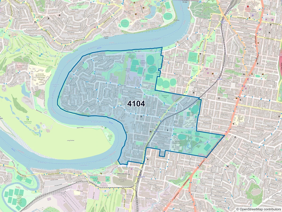 Map of postcode 4104 — Yeronga, QLD, Australia