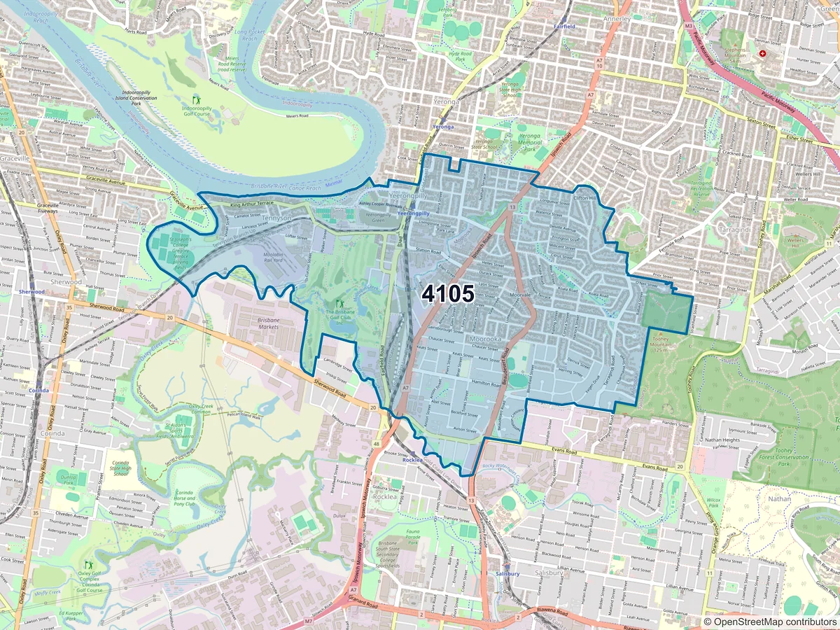 Map of postcode 4105 — Moorooka, QLD, Australia