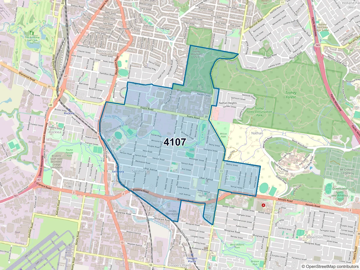 Map of postcode 4107 — Salisbury, QLD, Australia