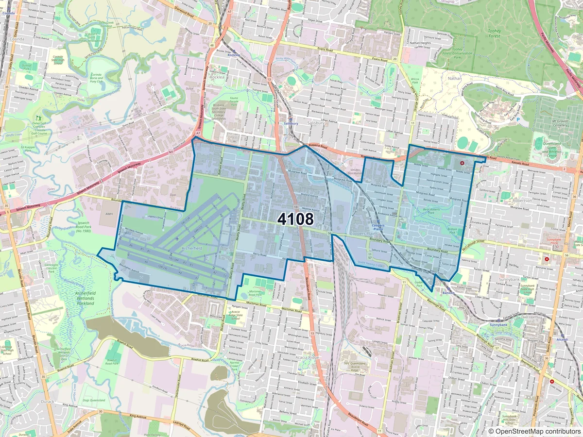 Map of postcode 4108 — Coopers Plains, QLD, Australia