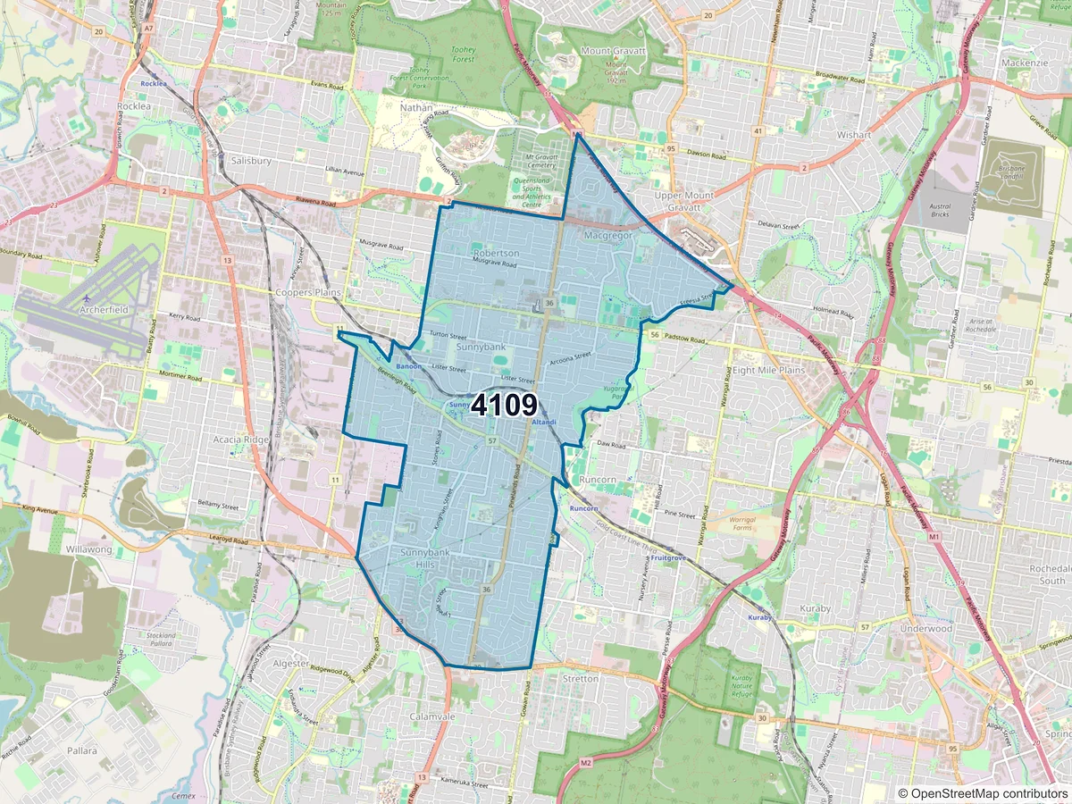 Map of postcode 4109 — Sunnybank Hills, QLD, Australia