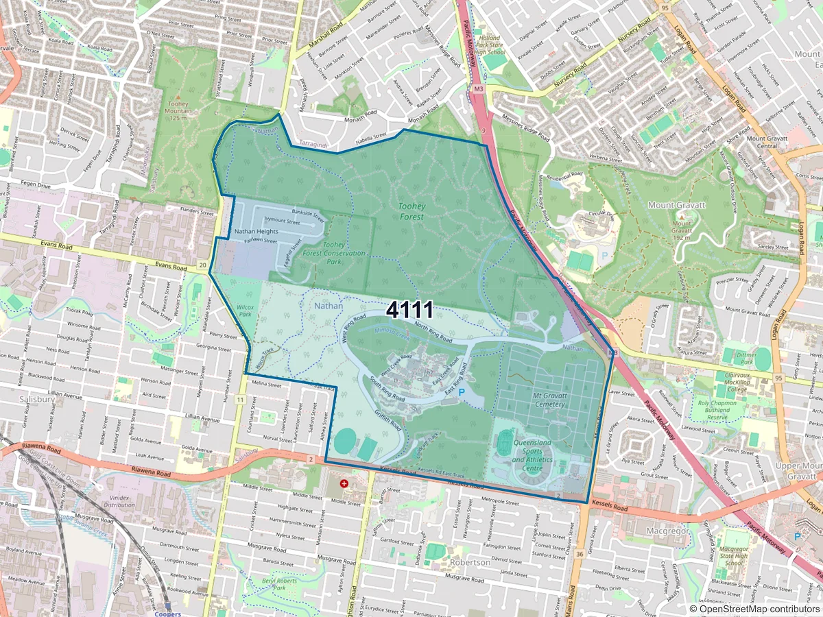 Map of postcode 4111 — Nathan, QLD, Australia