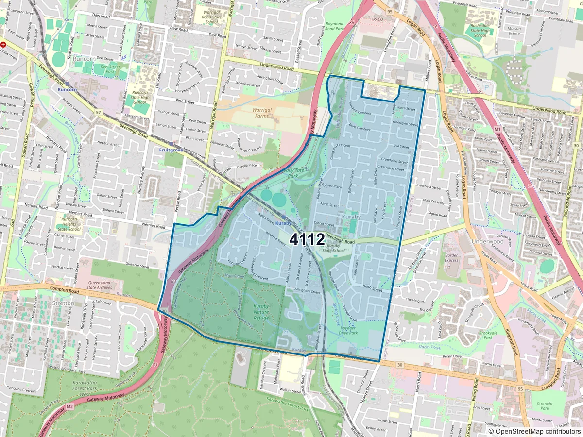 Map of postcode 4112 — Kuraby, QLD, Australia