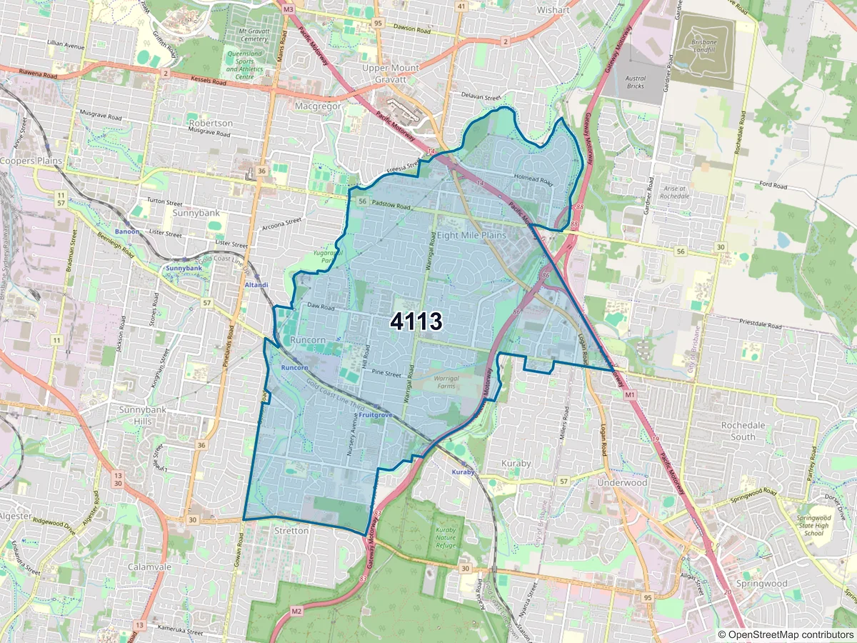 Map of postcode 4113 — Eight Mile Plains, QLD, Australia