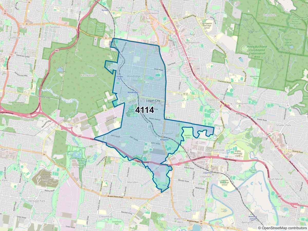 Map of postcode 4114 — Woodridge, QLD, Australia