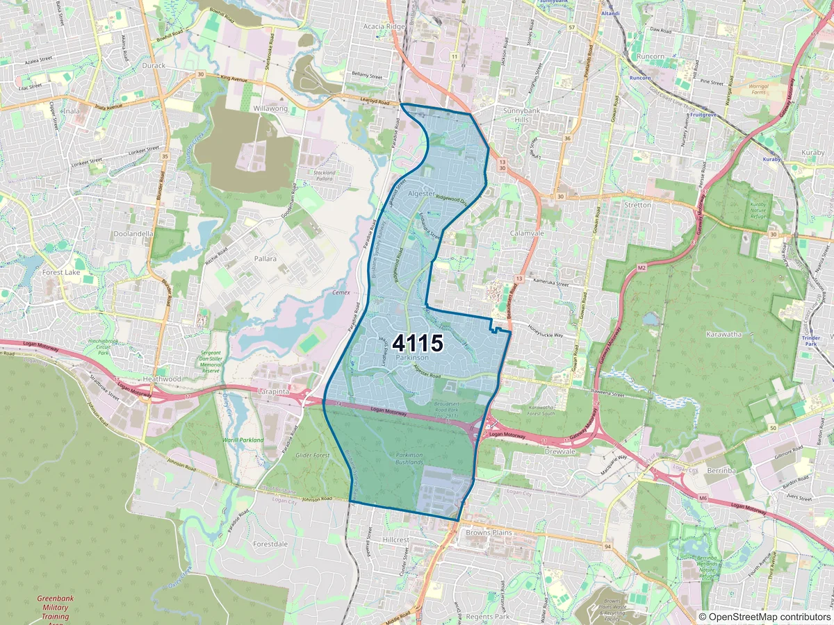Map of postcode 4115 — Parkinson, QLD, Australia