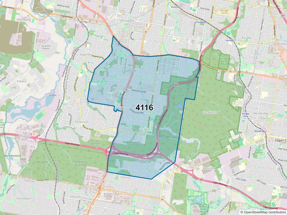 Map of postcode 4116 — Calamvale, QLD, Australia