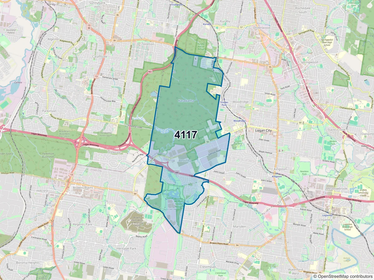 Map of postcode 4117 — Berrinba, QLD, Australia