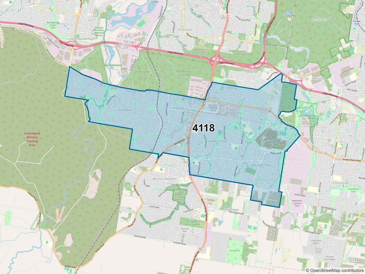 Map of postcode 4118 — Browns Plains, QLD, Australia