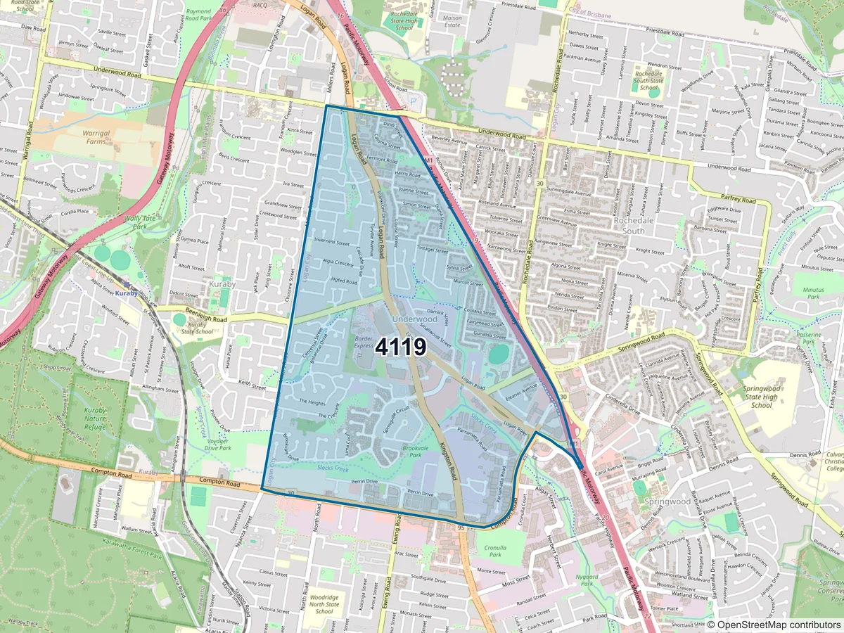 Map of postcode 4119 — Underwood, QLD, Australia