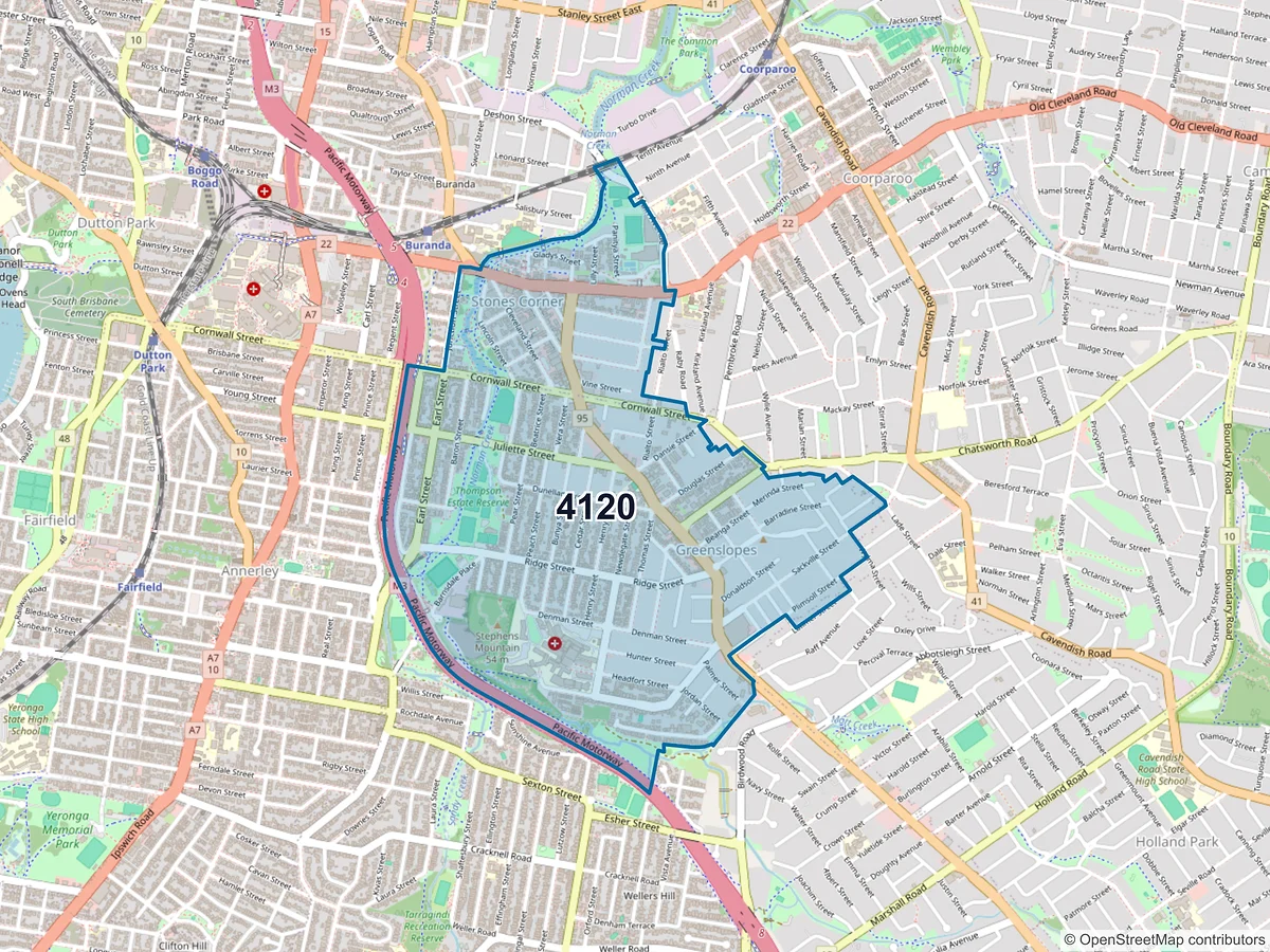 Map of postcode 4120 — Greenslopes, QLD, Australia