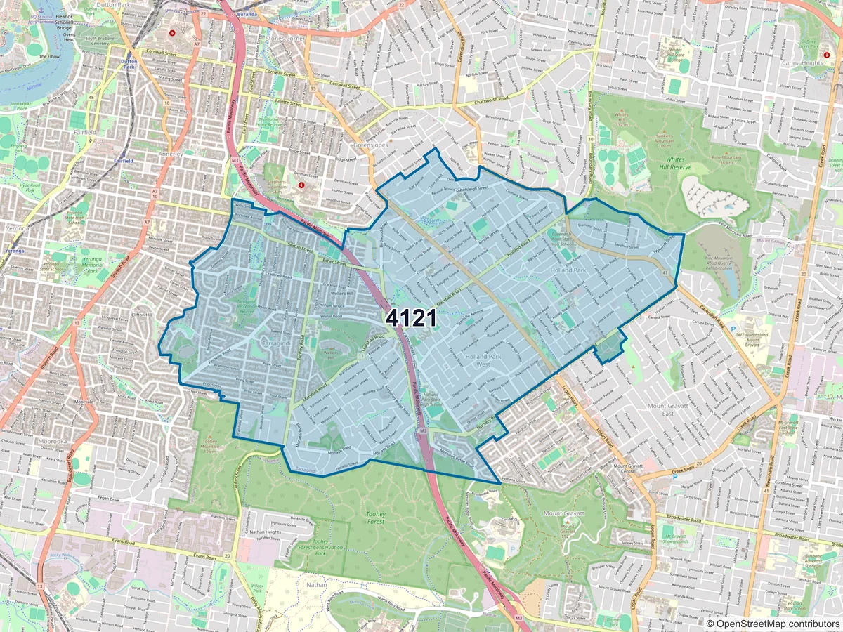 Map of postcode 4121 — Tarragindi, QLD, Australia