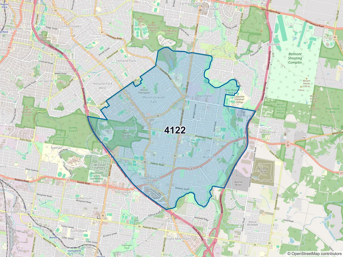 Map of postcode 4122 — Upper Mount Gravatt, QLD, Australia