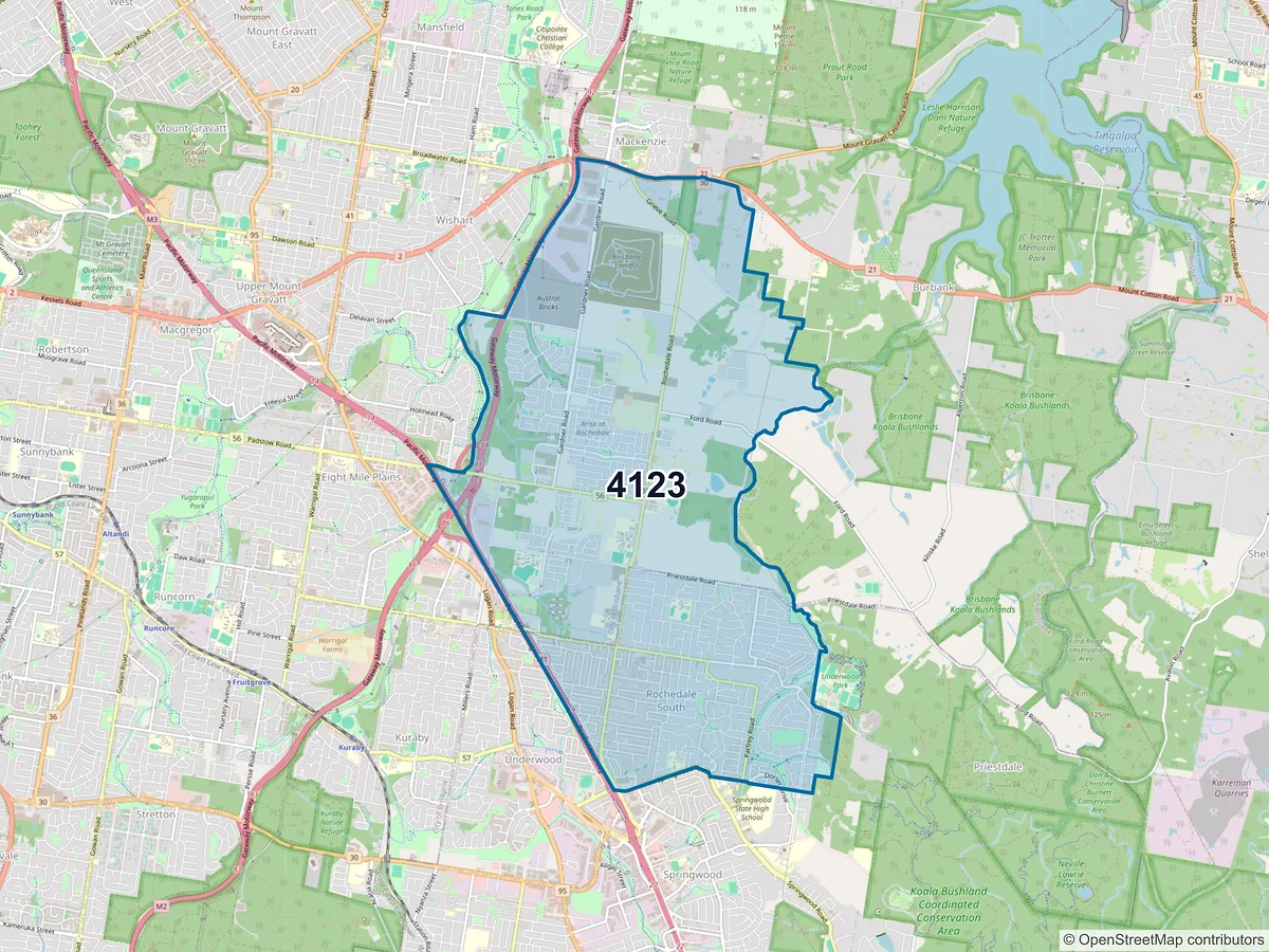 Map of postcode 4123 — Rochedale South, QLD, Australia