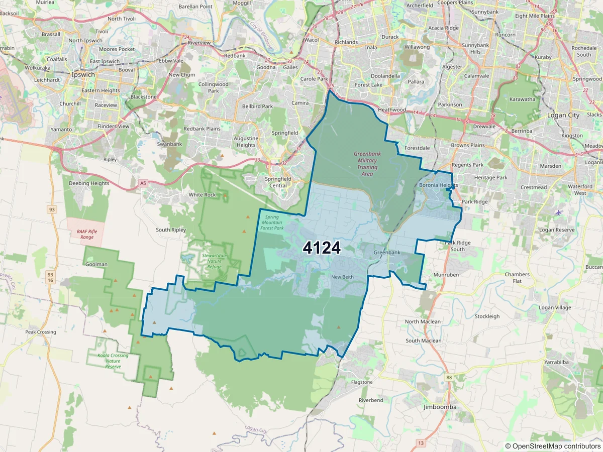 Map of postcode 4124 — Greenbank, QLD, Australia