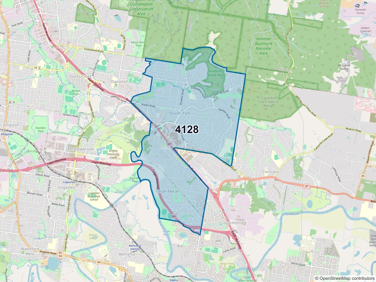 Map of postcode 4128 — Shailer Park, QLD, Australia