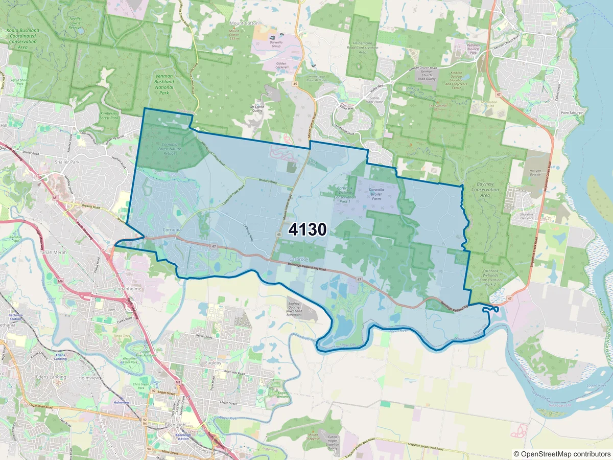 Map of postcode 4130 — Cornubia, QLD, Australia
