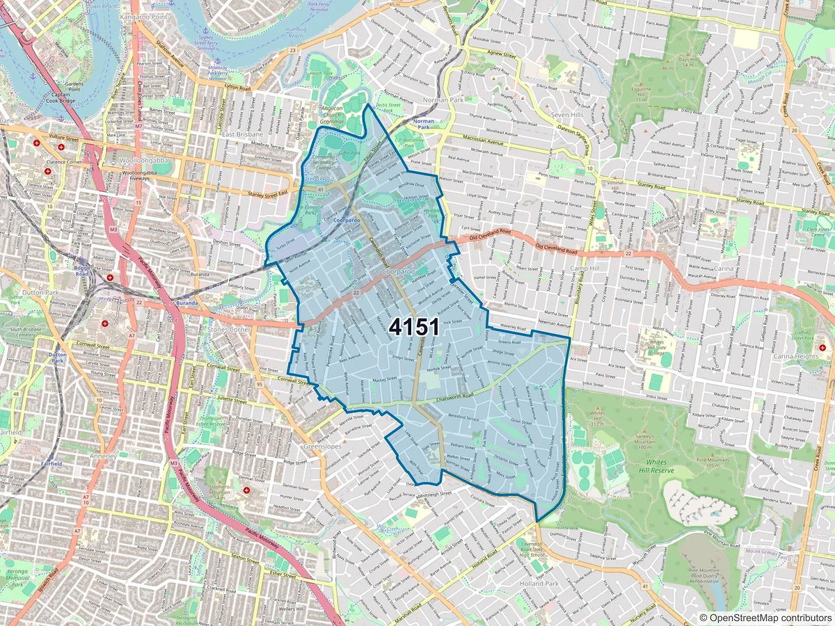 Map of postcode 4151 — Coorparoo, QLD, Australia