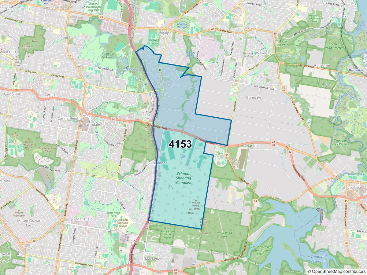 Map of postcode 4153 — Belmont, QLD, Australia