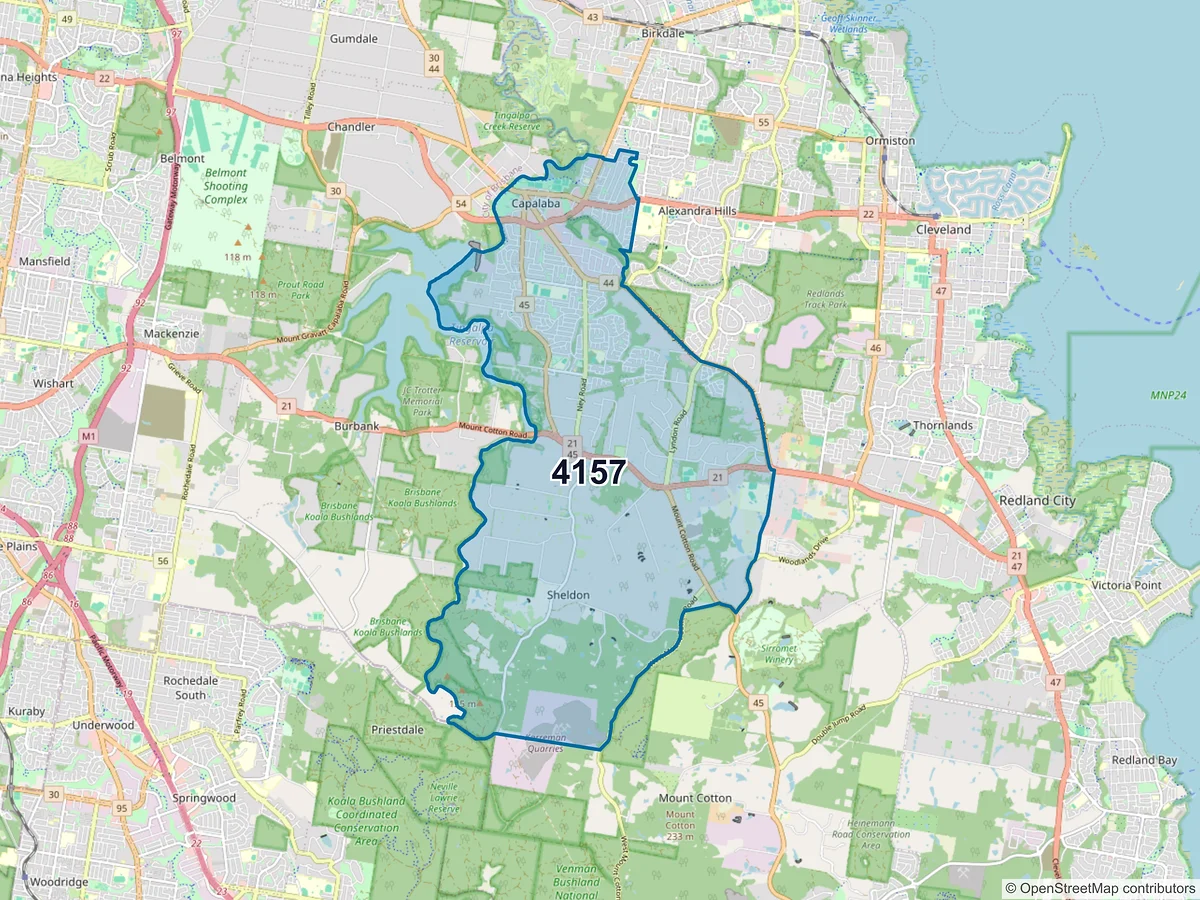 Map of postcode 4157 — Capalaba, QLD, Australia