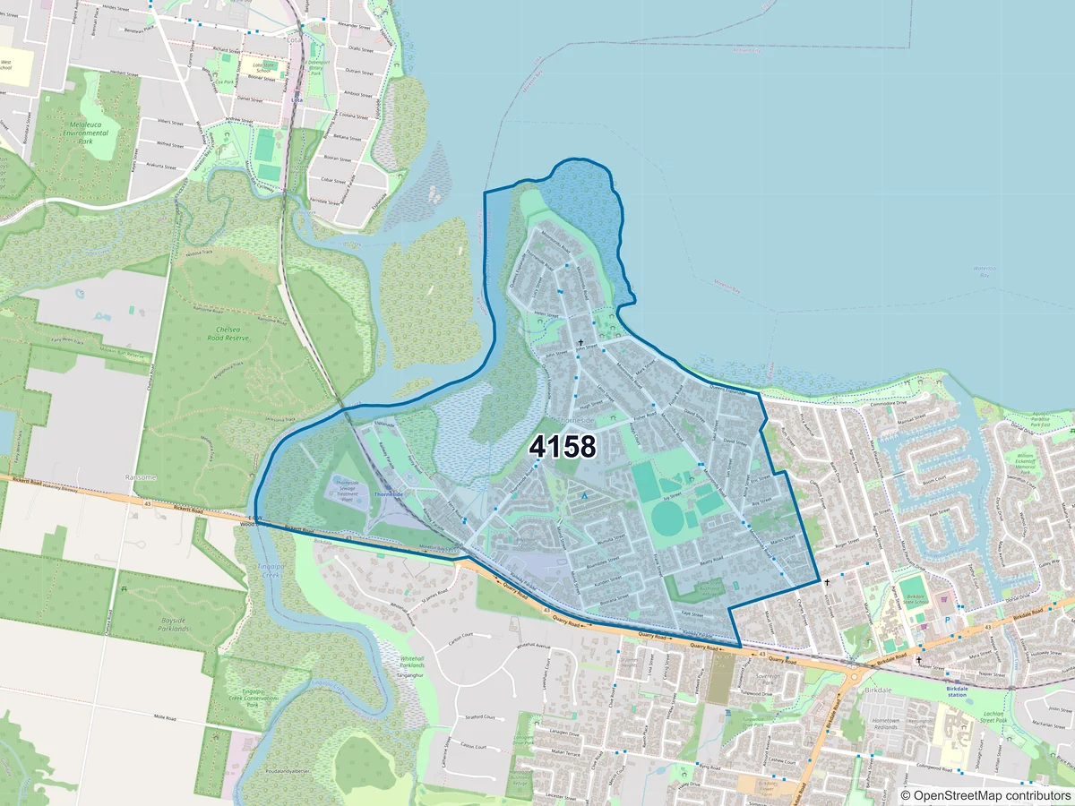 Map of postcode 4158 — Thorneside, QLD, Australia