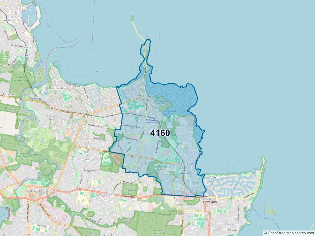 Map of postcode 4160 — Wellington Point, QLD, Australia