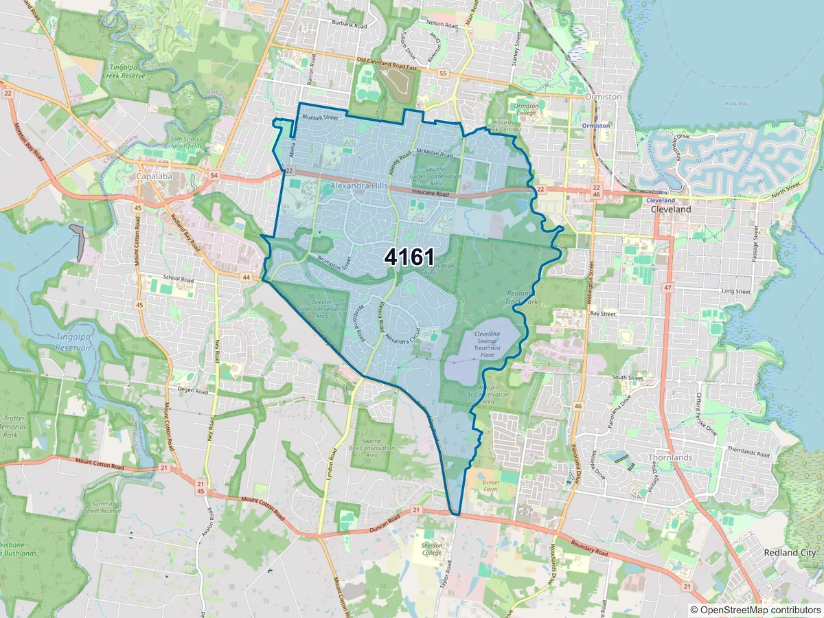 Map of postcode 4161 — Alexandra Hills, QLD, Australia