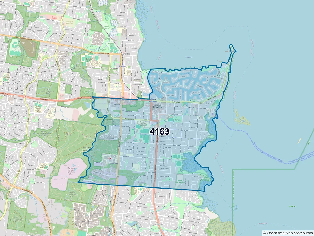 Map of postcode 4163 — Cleveland, QLD, Australia