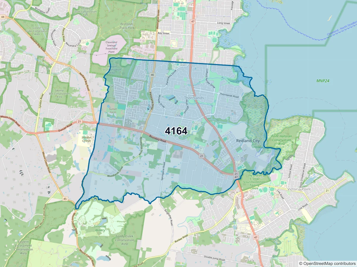 Map of postcode 4164 — Thornlands, QLD, Australia