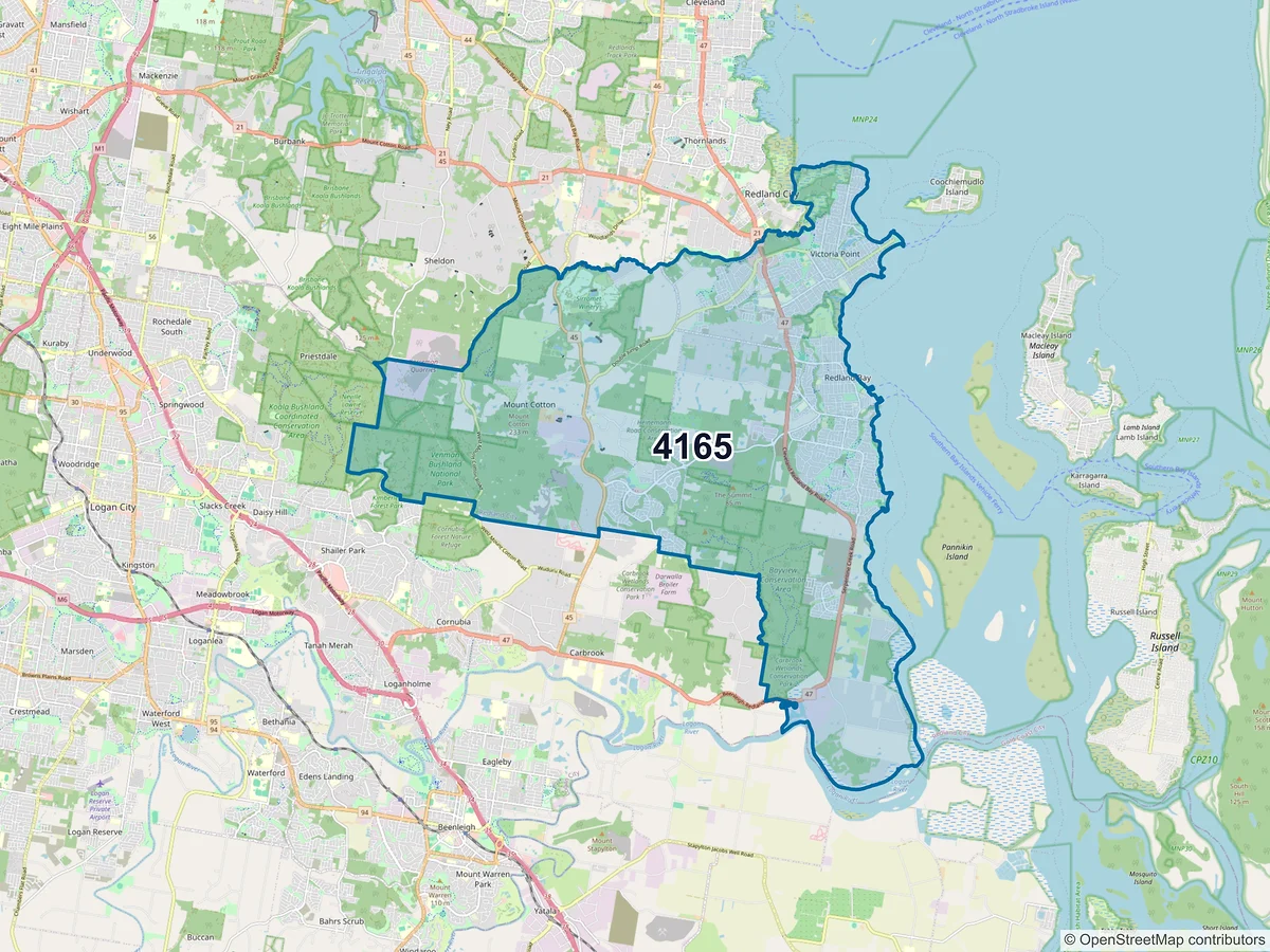 Map of postcode 4165 — Redland Bay, QLD, Australia