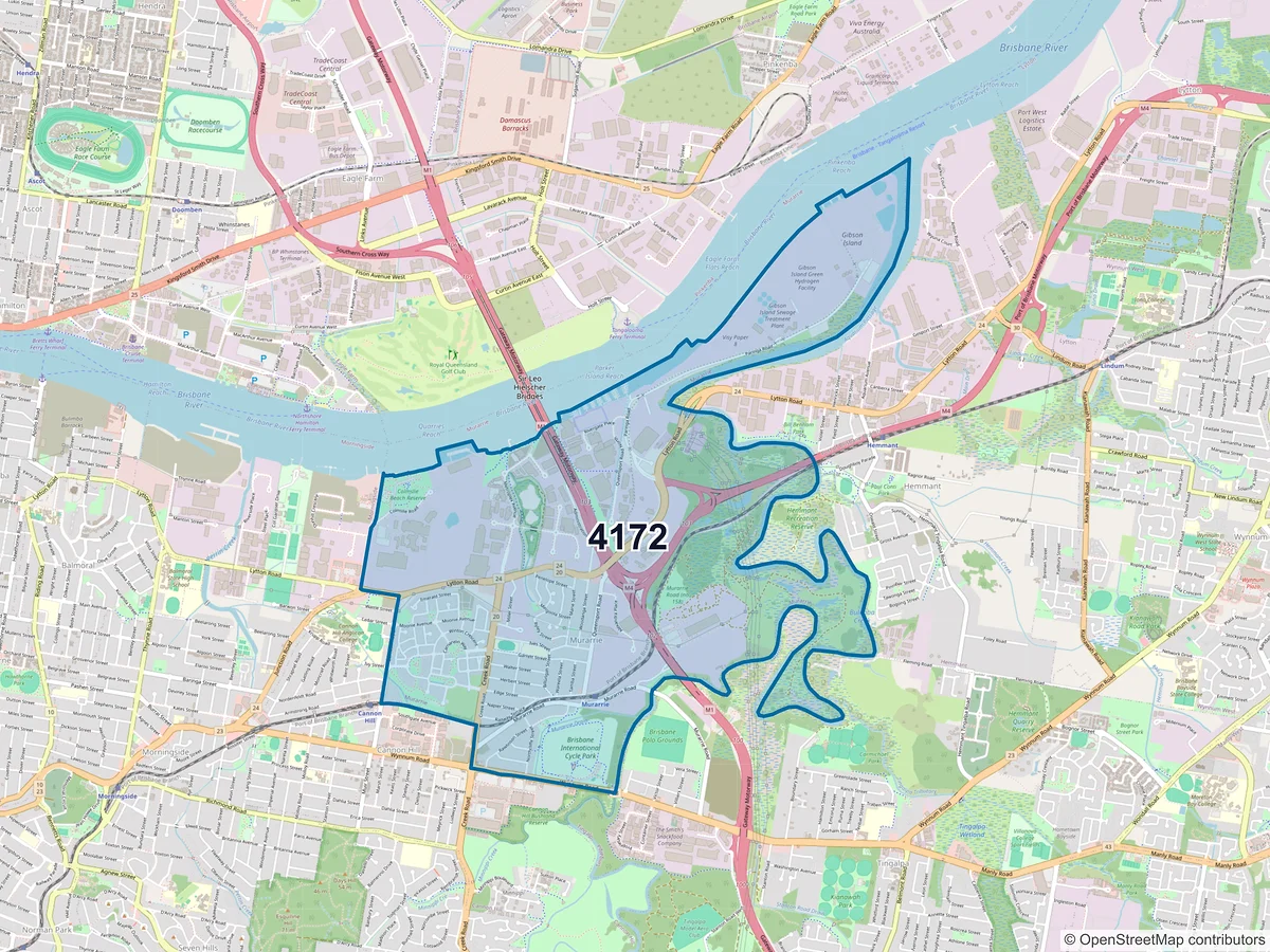 Map of postcode 4172 — Murarrie, QLD, Australia
