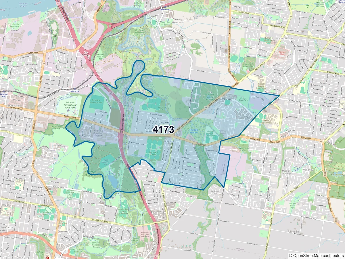 Map of postcode 4173 — Tingalpa, QLD, Australia