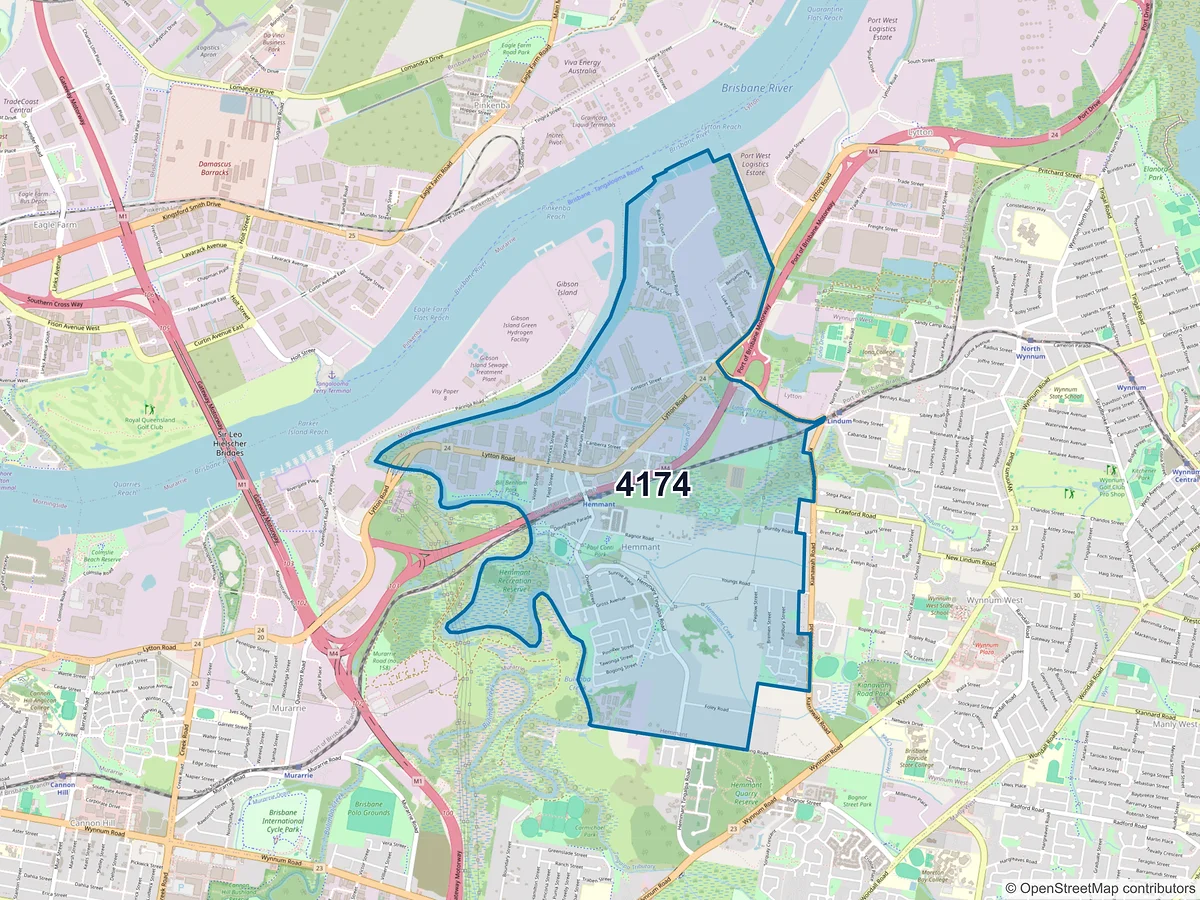 Map of postcode 4174 — Hemmant, QLD, Australia