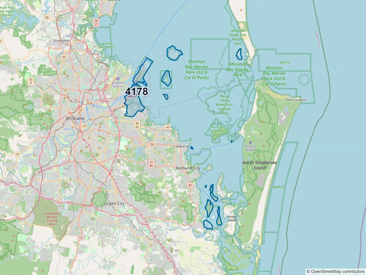 Map of postcode 4178 — Wynnum, QLD, Australia